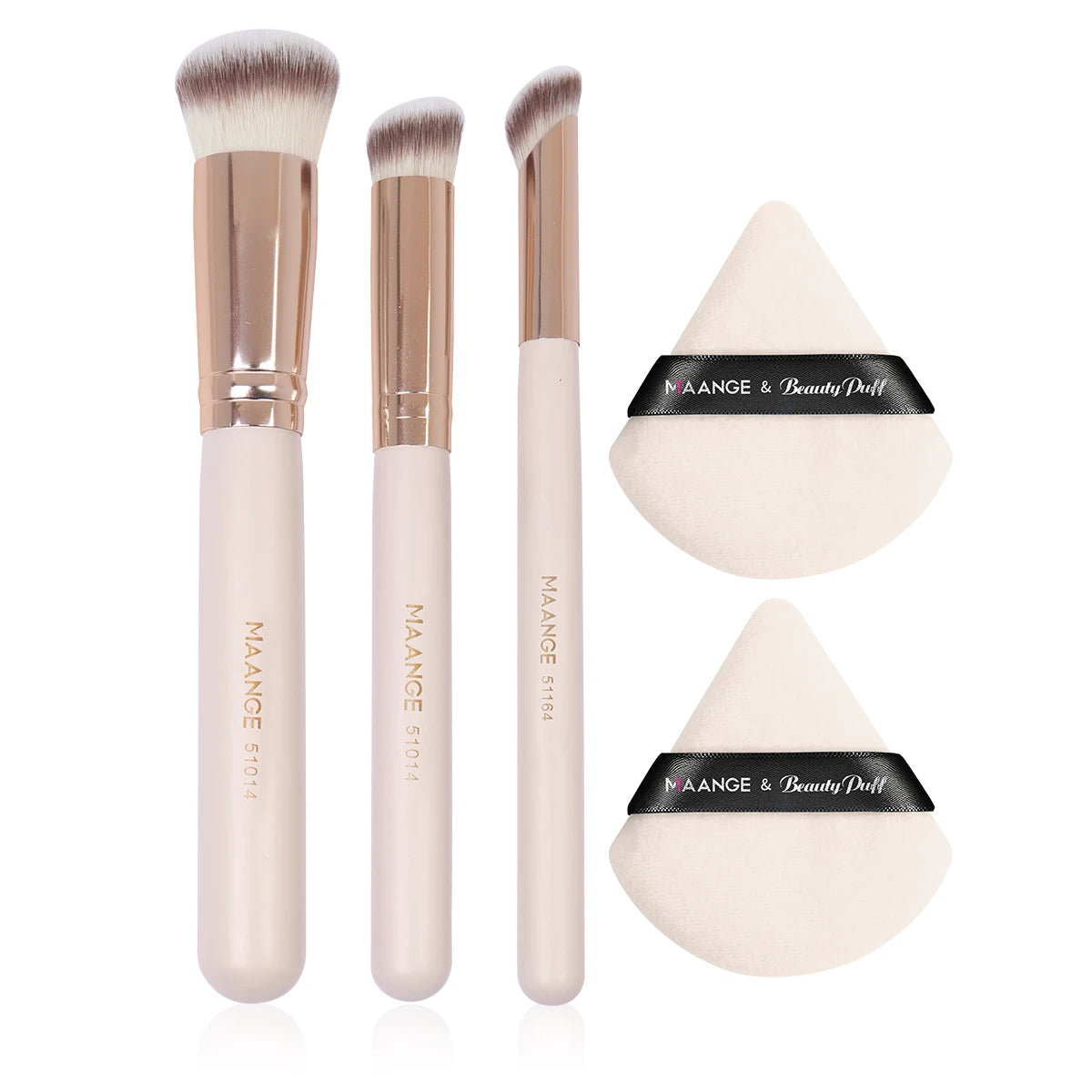 Luxura Pro 3Pcs Makeup Brushes + 2Pcs Triangle Powder Puff Set