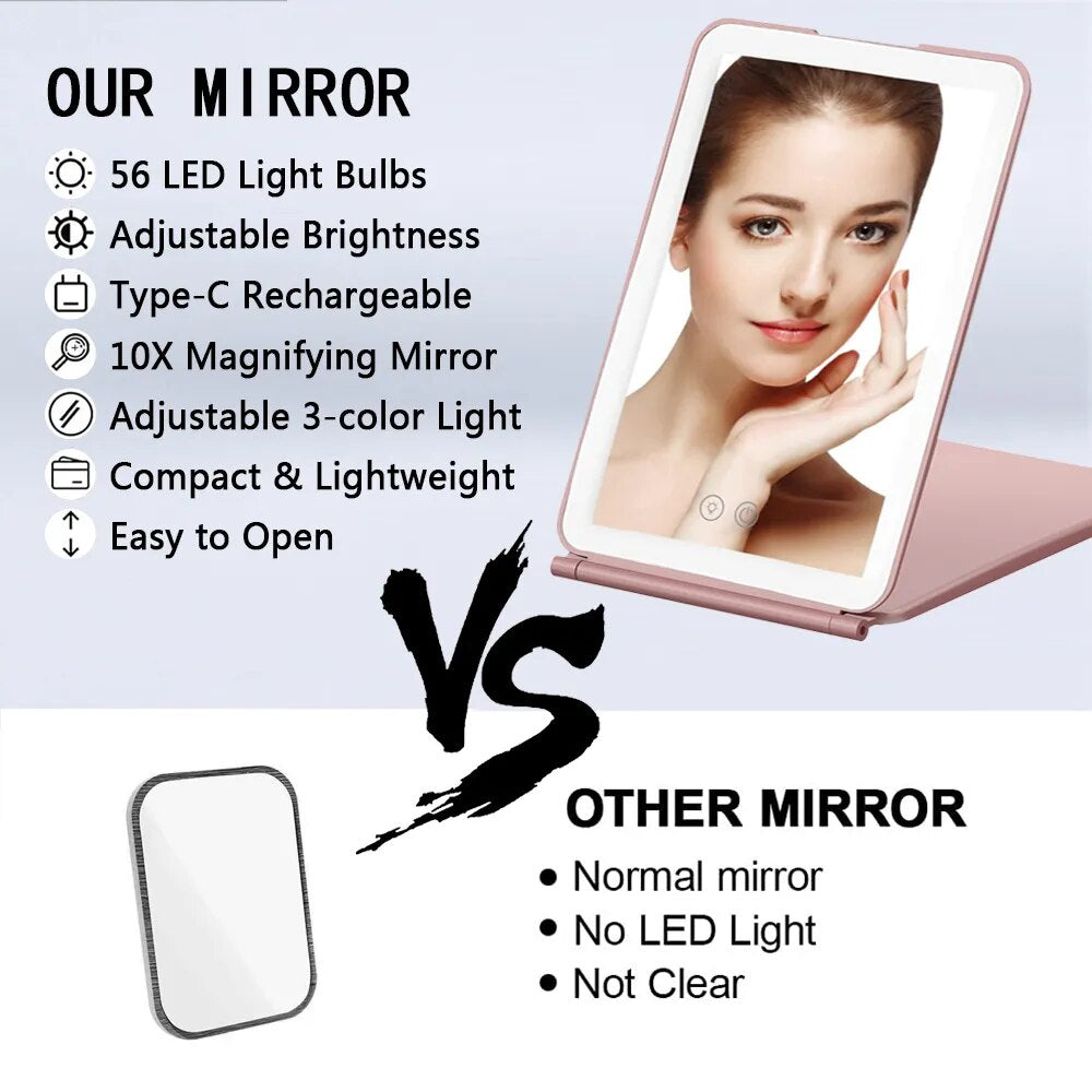 Luxura Pro Portable Foldable Travel Makeup Mirror With Led Light